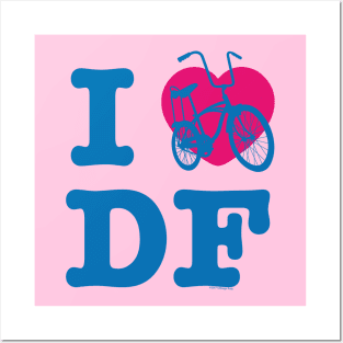 I Love Cycling DF / Yo Amo andar en Bicicleta en el DF Blue Pink / Chilango Pride / Orgullo Chilango Graphic Posters and Art